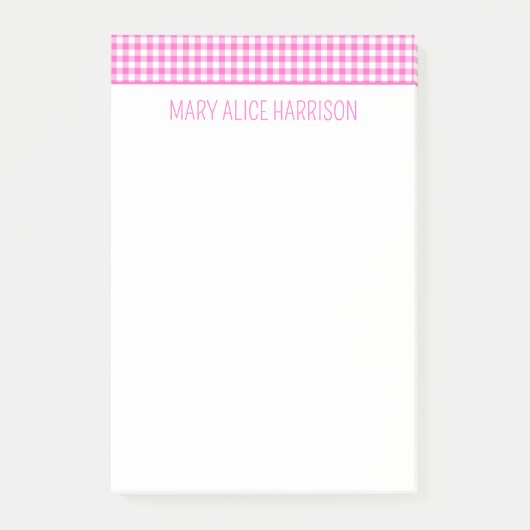 Post-it® Plaid En vichy rose et blanc personnalisé (Devant)