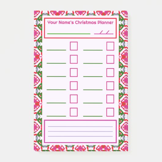 Post-it® Planificateur de Noël Rose Rouge Vert Organisateur (Devant)