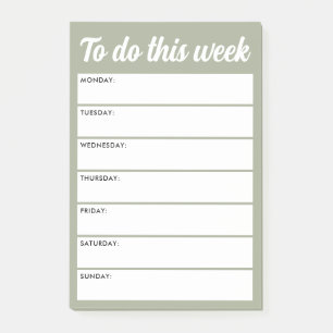 Post-it® Planificateur hebdomadaire vert sauge muet à faire