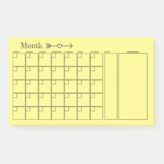 Post-it® Planificateur mensuel de calendrier jaune (Devant)