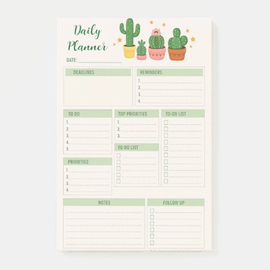 Post-it® Planificateur quotidien Thème Cactus (Devant)