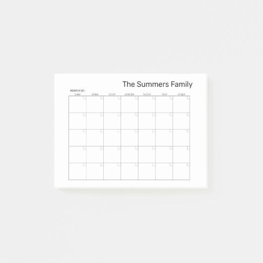 Post-it® Planification de la famille Mois Calendrier vierge (Devant)