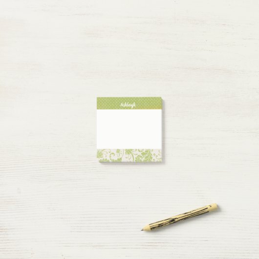 Post-it® Points verts Sage et Damask (Sur un bureau)