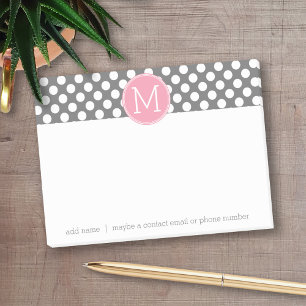 Post-it® Pois Pastel rose et gris avec monogramme personnal