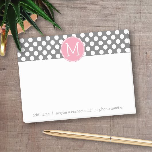Post-it® Pois Pastel rose et gris avec monogramme personnal