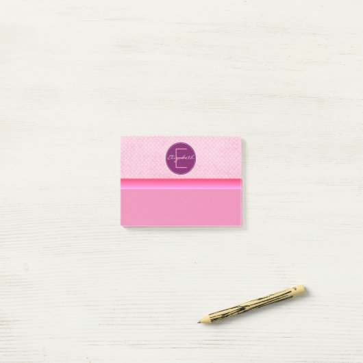 Post-it® Pois rose monogramme (Sur un bureau)