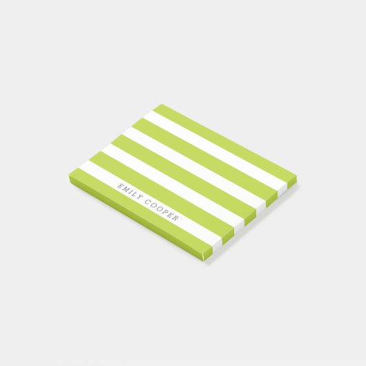 Post-it® Pomme vert et blanc Classic rayures Monogramme (Incliné)