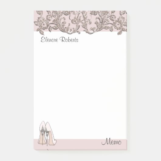 Post-it® Pompe/stiletto rose et tourbillons floraux (Devant)