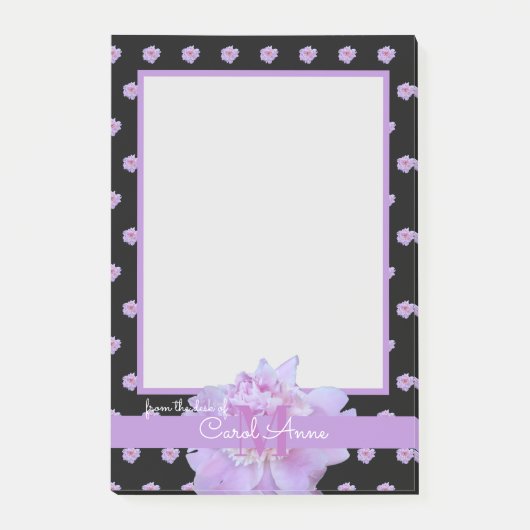 Post-it® Pony rose violet Monogramme Floral Noir Bloc-notes (Devant)