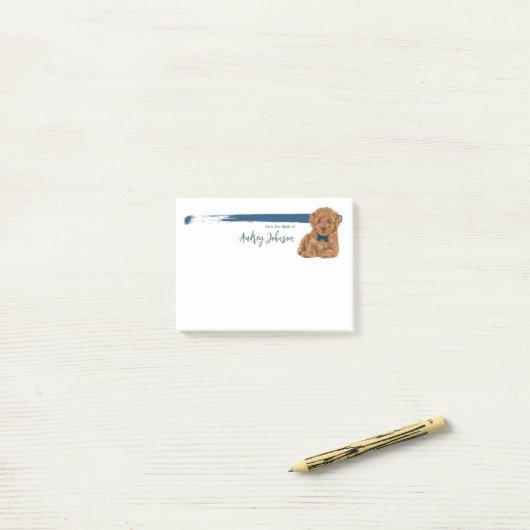 Post-it® Poodle Chien avec Bleu Bow-Cravate de peinture Not (Sur un bureau)