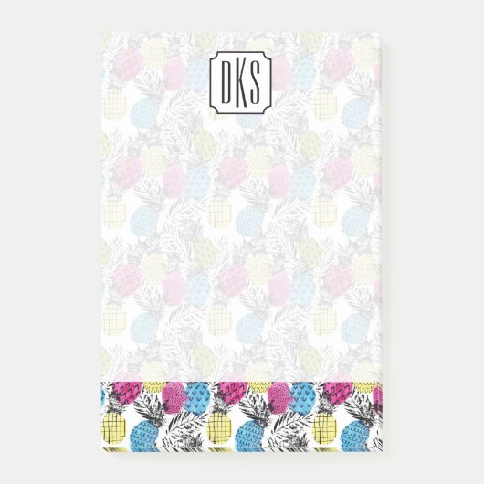 Post-it® Pop Art Pineappy Et Palm Feuilles| Monogramme (Devant)