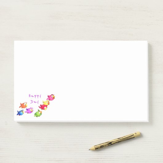 Post-it® Post-it Notes Oiseaux Volants Heureux - Texte pers (Sur un bureau)