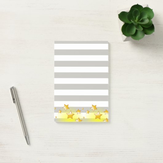 Post-it® Post-it Notes Rayure Grise Étoiles Jaunes (Bureau)