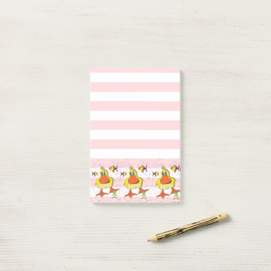 Post-it® Post-it Notes Rose & Blanc Rayure Canard Poisson (Sur un bureau)
