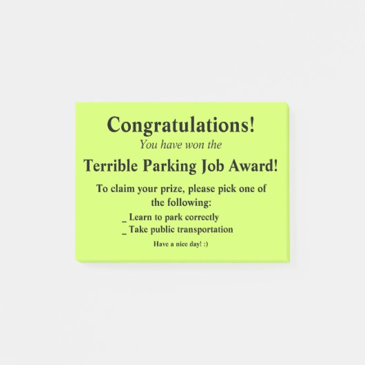 Post-it® Post-it terrible de stationnement (Devant)