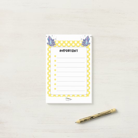 Post-it® Pot et diamants de Polka jaune IMPORTANT (Sur un bureau)