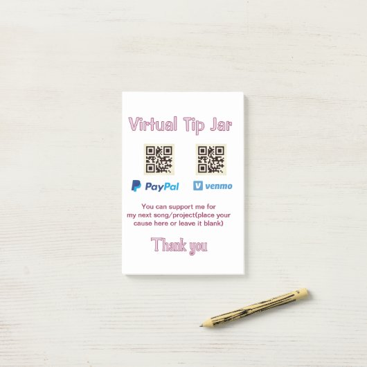 Post-it® Pot virtuel de pourboires code q r don d'argent Pa (Sur un bureau)