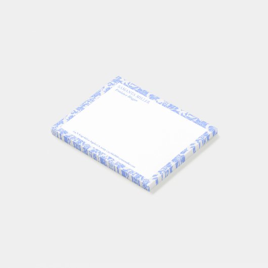 Post-it® Poudre Bleu Blanc Floral Damask Motif (Incliné)