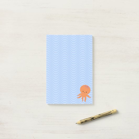Post-it® Poulpe de dessin animé mignon Vagues bleues Person (Sur un bureau)