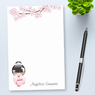 Post-it® Poupée blanche de Kokeshi de kimono - fille de