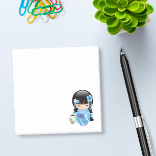 Post-it® Poupée de Kokeshi d'hiver - fille de geisha bleue
