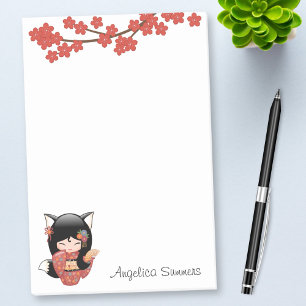 Post-it® Poupée Kitsune Kokeshi - Black Fox Geisha Girl