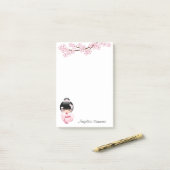 Post-it® Poupée Kokeshi Kimono Rose (Sur un bureau)
