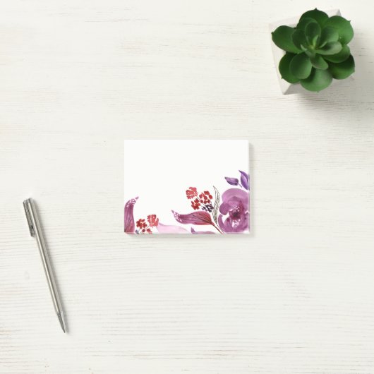 Post-it® Pourpre d'aquarelle + Notes de post-it florales (Bureau)