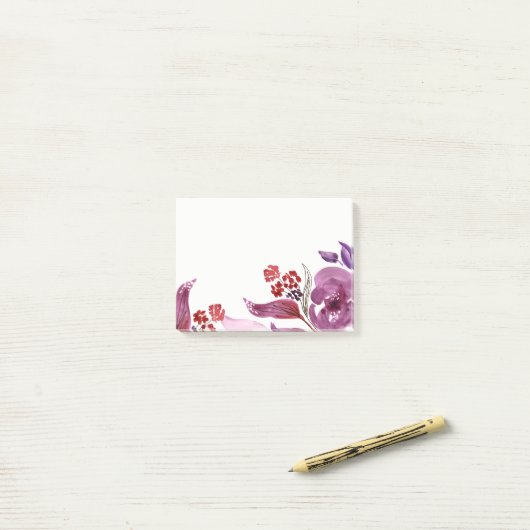 Post-it® Pourpre d'aquarelle + Notes de post-it florales (Sur un bureau)