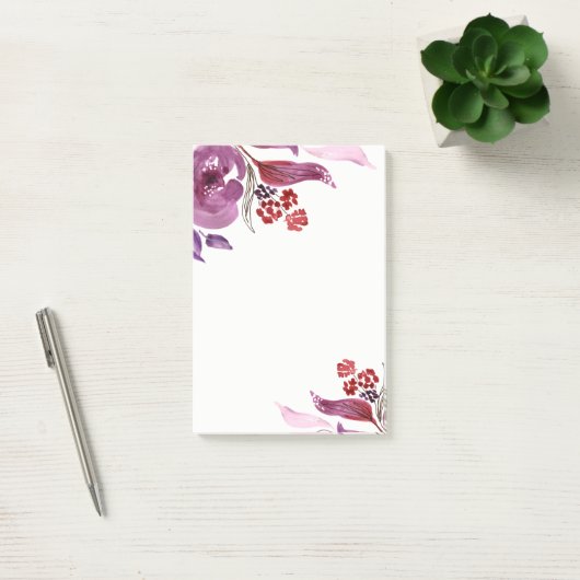 Post-it® Pourpre d'aquarelle + Notes de post-it florales (Bureau)