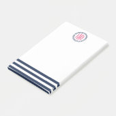 Post-it® Preppy Nautical Navy Stripe & Pink Monogram (Incliné)