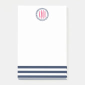 Post-it® Preppy Nautical Navy Stripe & Pink Monogram (Devant)
