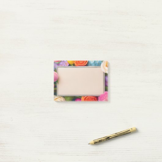 Post-it® Pretty Floral Framed Roses Tulips Hydrangea (Sur un bureau)