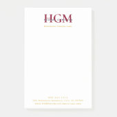 Post-it® Professionnel 3 lettres Monogram Bourgogne Marine  (Devant)