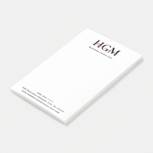 Post-it® Professionnel 3 lettres Monogramme Noir Rouge Blan (Incliné)