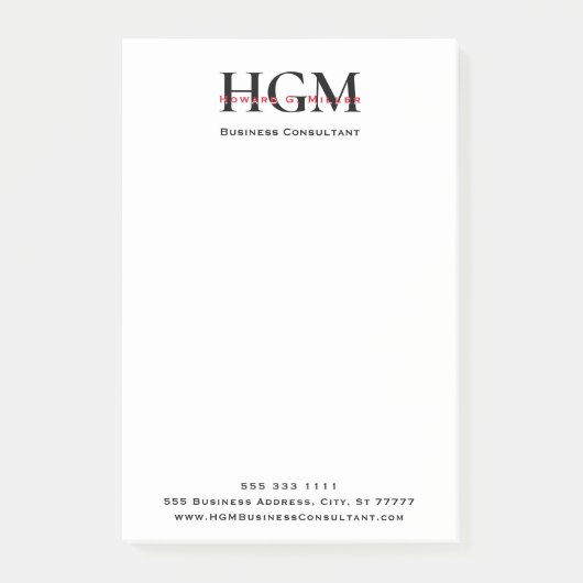 Post-it® Professionnel 3 lettres Monogramme Noir Rouge Blan (Devant)