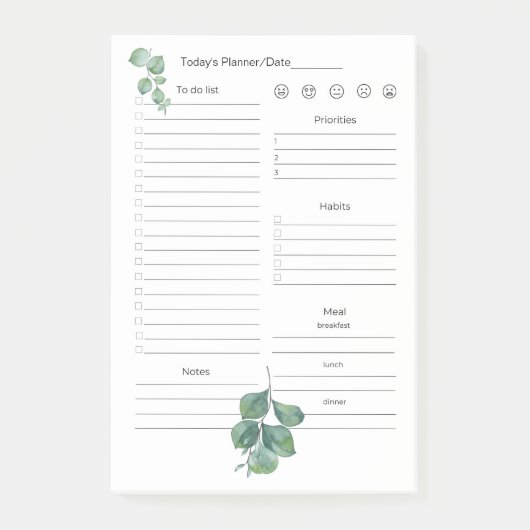 Post-it® Publier Notes 4"x6" Buts quotidiens, Planification (Devant)