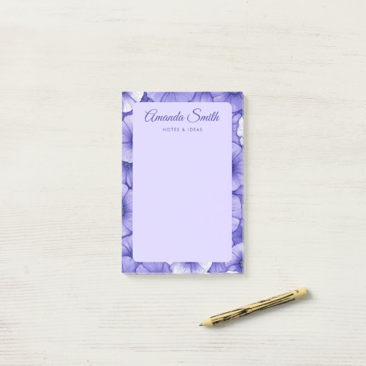 Post-it® Purple flower pattern border elegant script name (Sur un bureau)
