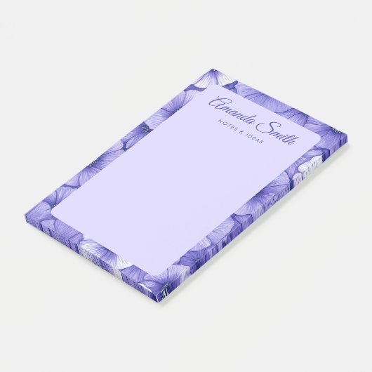 Post-it® Purple flower pattern border elegant script name (Incliné)
