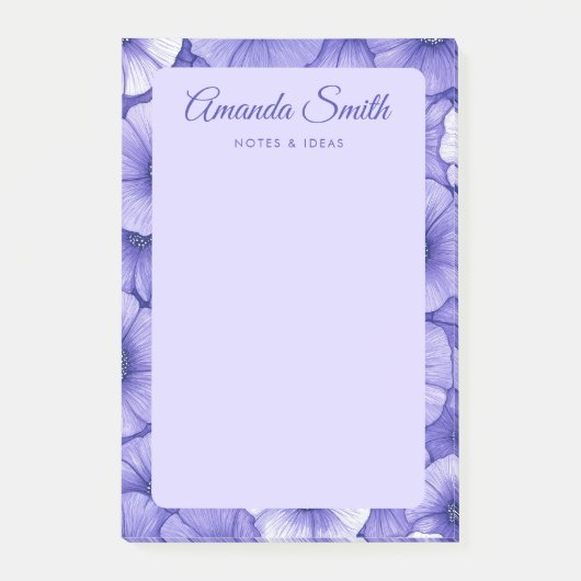 Post-it® Purple flower pattern border elegant script name (Devant)