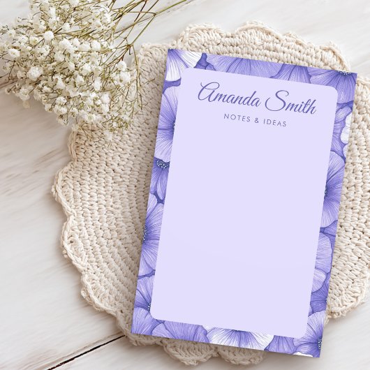 Post-it® Purple flower pattern border elegant script name