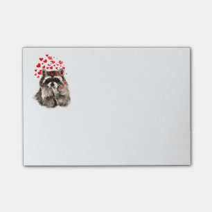 Post-it® Raccoon drôle Baiser et Coeurs d'amour
