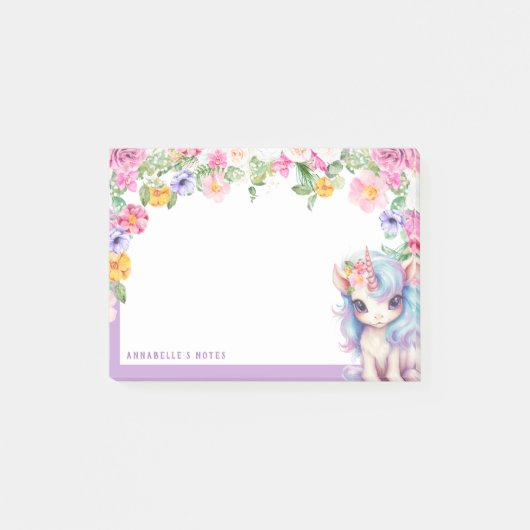 Post-it® Rainbow Unicorn Nom personnalisé Floral Kids Schoo (Devant)