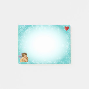 Post-it® Raphaël Cherub & Heart élégant sur fond bleu clair