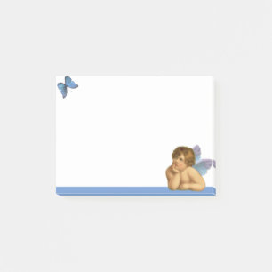 Post-it® Raphaël cherub stylé et papillon bleu sur fond bla