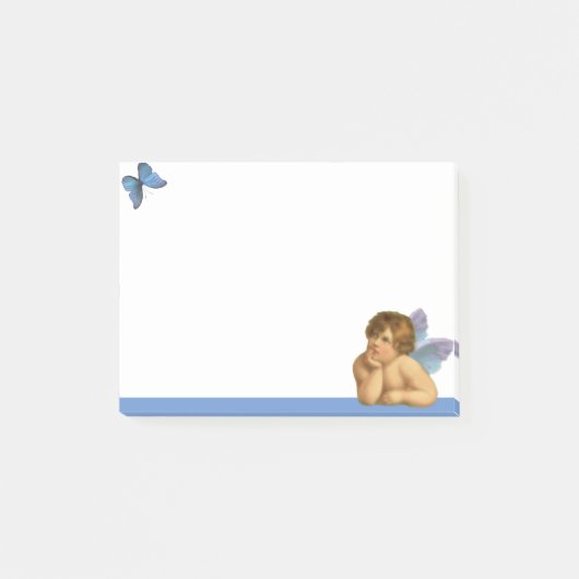 Post-it® Raphaël cherub stylé et papillon bleu sur fond bla (Devant)