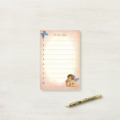 Post-it® Raphaël Cherub stylé & Papillon Bleu (Sur un bureau)