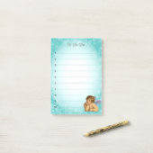 Post-it® Raphaël Cherub stylé sur un dégradé bleu clair (Sur un bureau)