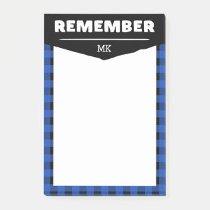 Post-it® Rappel - Bleu Buffalo Check Monogramme