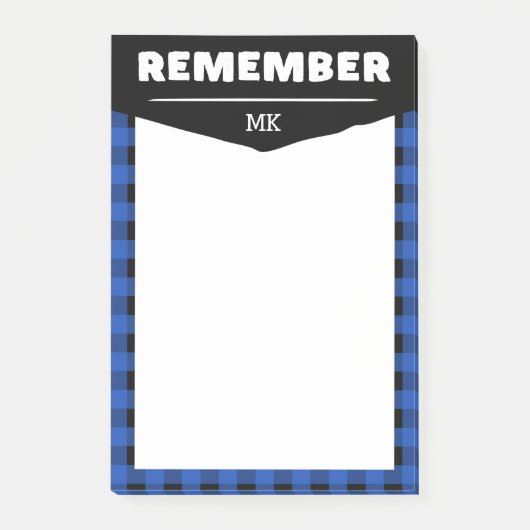 Post-it® Rappel - Bleu Buffalo Check Monogramme (Devant)